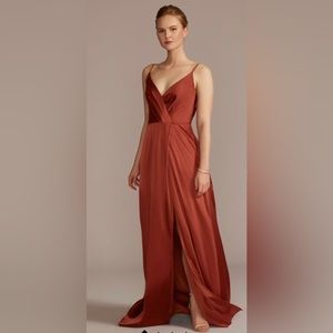 David’s Bridal stretch charmeuse cowl back bridesmaid dress